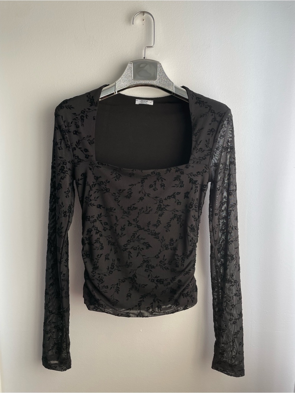 Black Floral Burnout Mesh Long Sleeve Top-Whimsigoth-Steampunk-size S